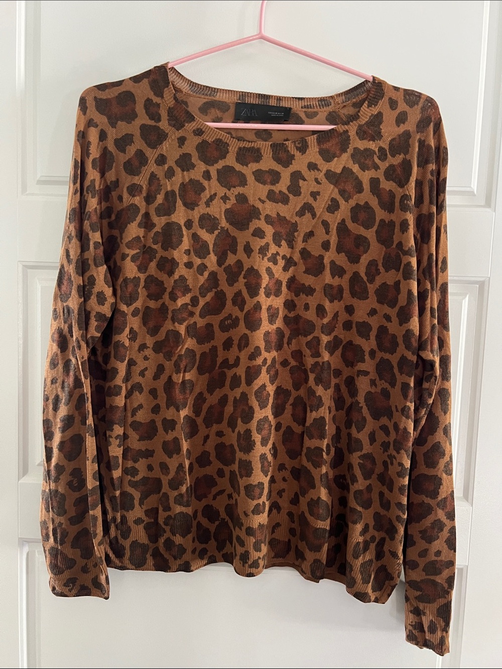 Zara Brown Leopard Print Long Sleeve Sweater